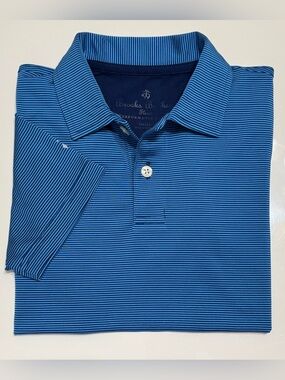 Brooks Brothers Boys Blue Striped Performance Series Polo - Small 7/8